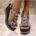 Sandales Plateforme Papillon Strass - Chaussures Compensées Femme