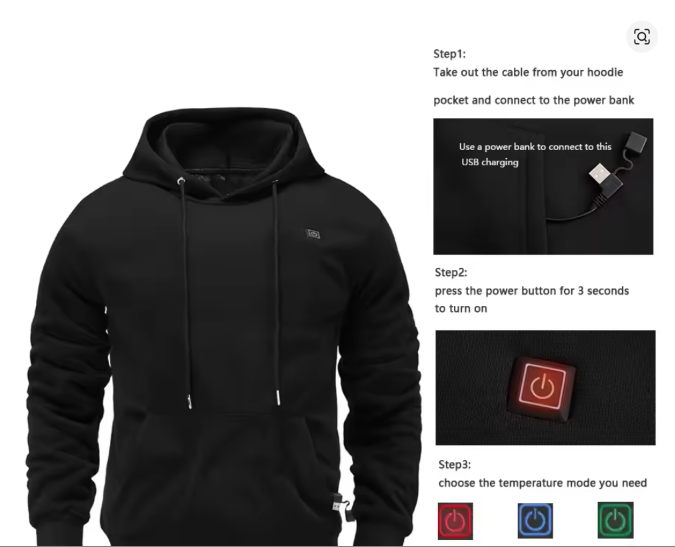 Sweat Chauffant USB Homme - mode d'emploi et fonctionnement